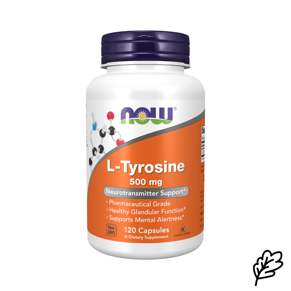 NOW Foodsin L-Tyrosine L-tyrosiini 500 mg 120 kapselia purkki, Non-GMO.