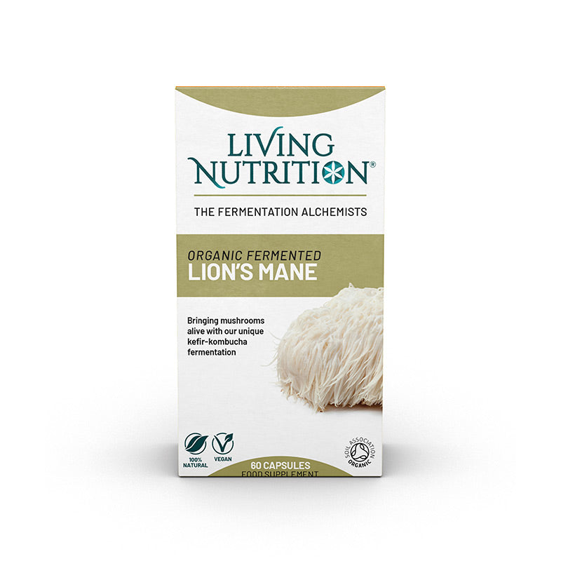 Living Nutrition Fermentoitu Luomu Lion&#39;s Mane, 60 kaps