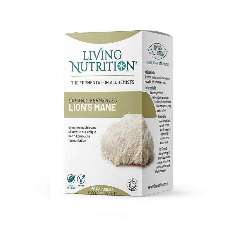 Living Nutrition Fermentoitu Luomu Lion&#39;s Mane, 60 kaps