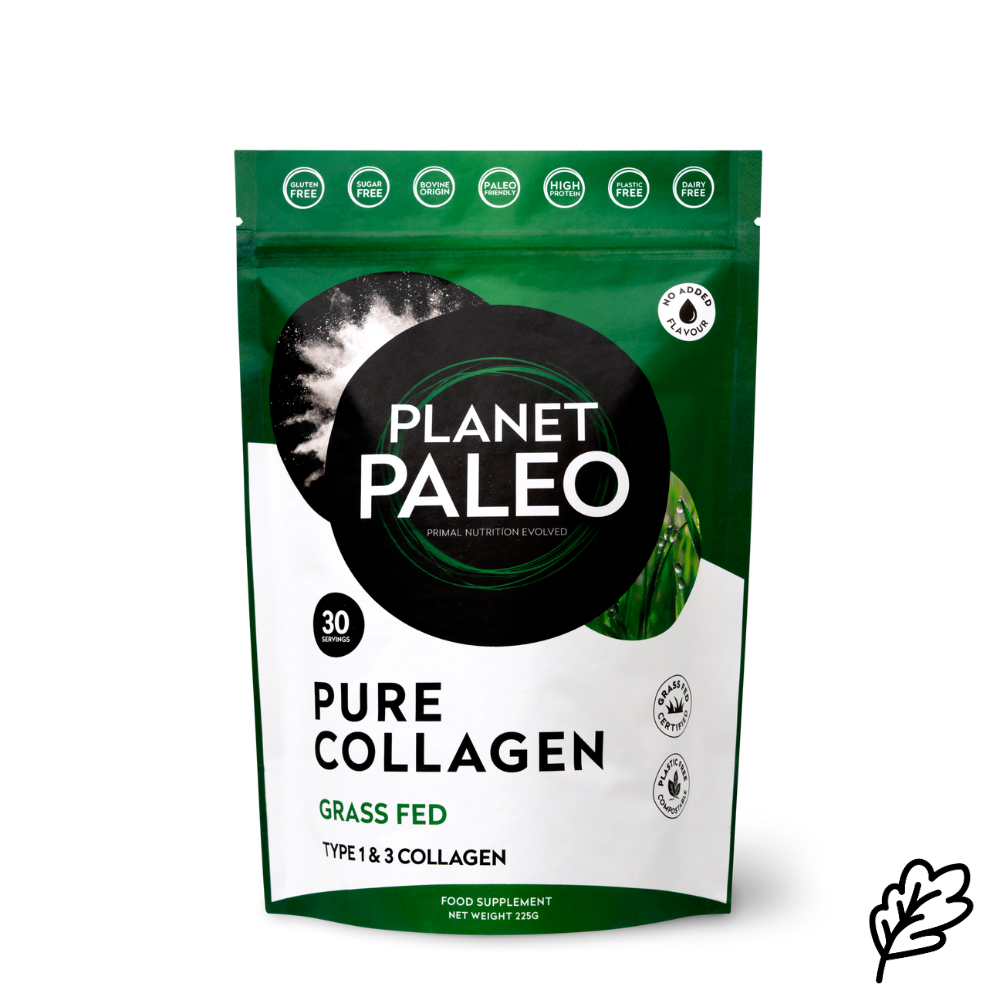 Planet Paleo pure collagen Grass fed, maustamaton kollageenijauhe, pussin kuva.