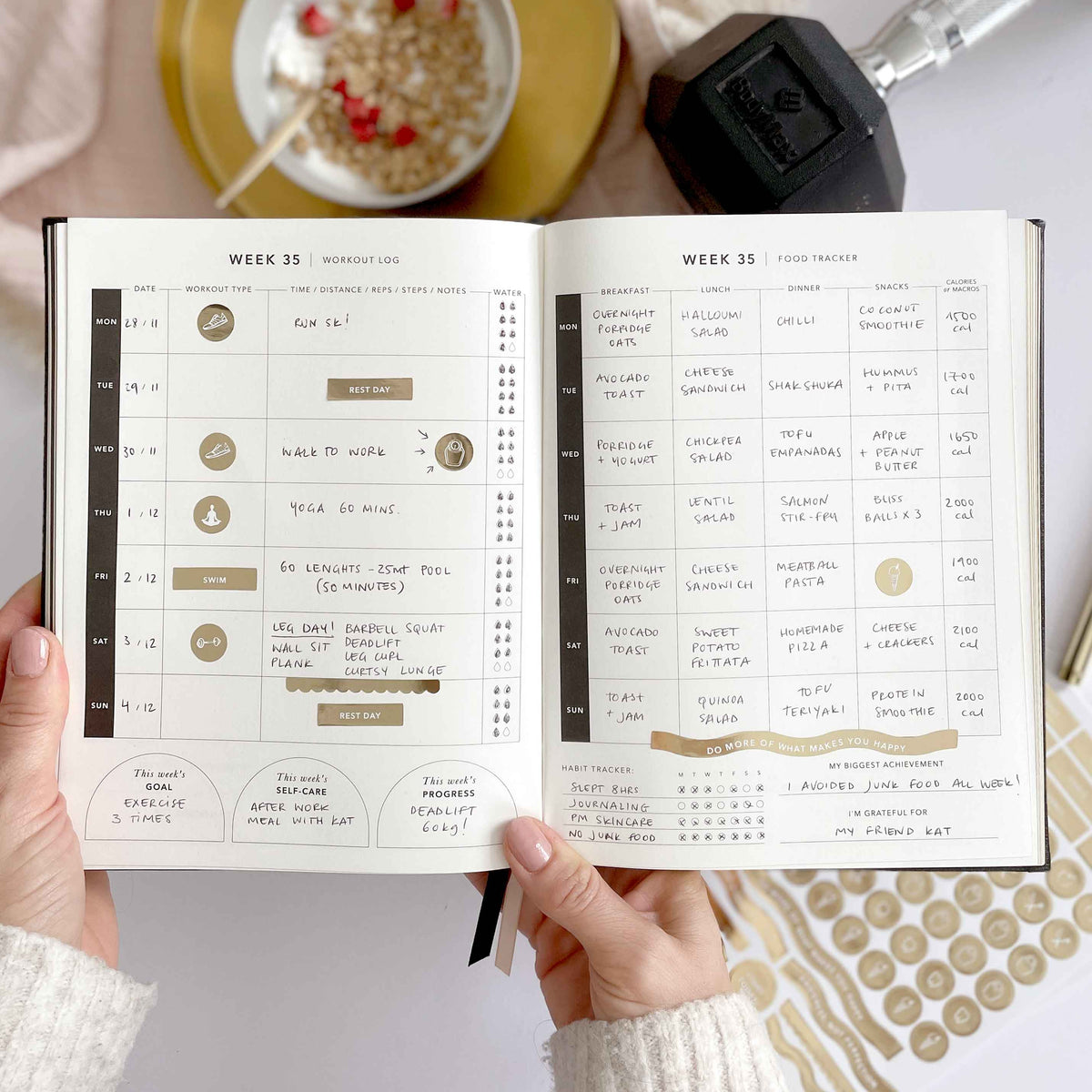 Blush And Gold My Daily Fitness planner - Workout and Meal Planner (Noir).