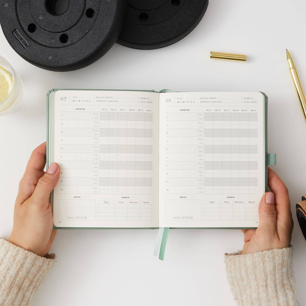 Blush And Gold My Daily Gym Planner - 150 Workouts (Green).