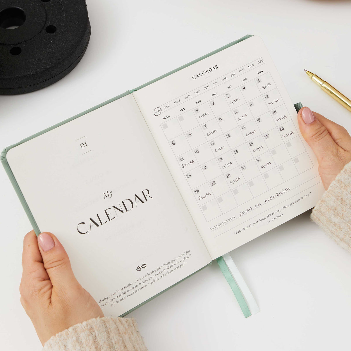 Blush And Gold My Daily Gym Planner - 150 Workouts (Green).