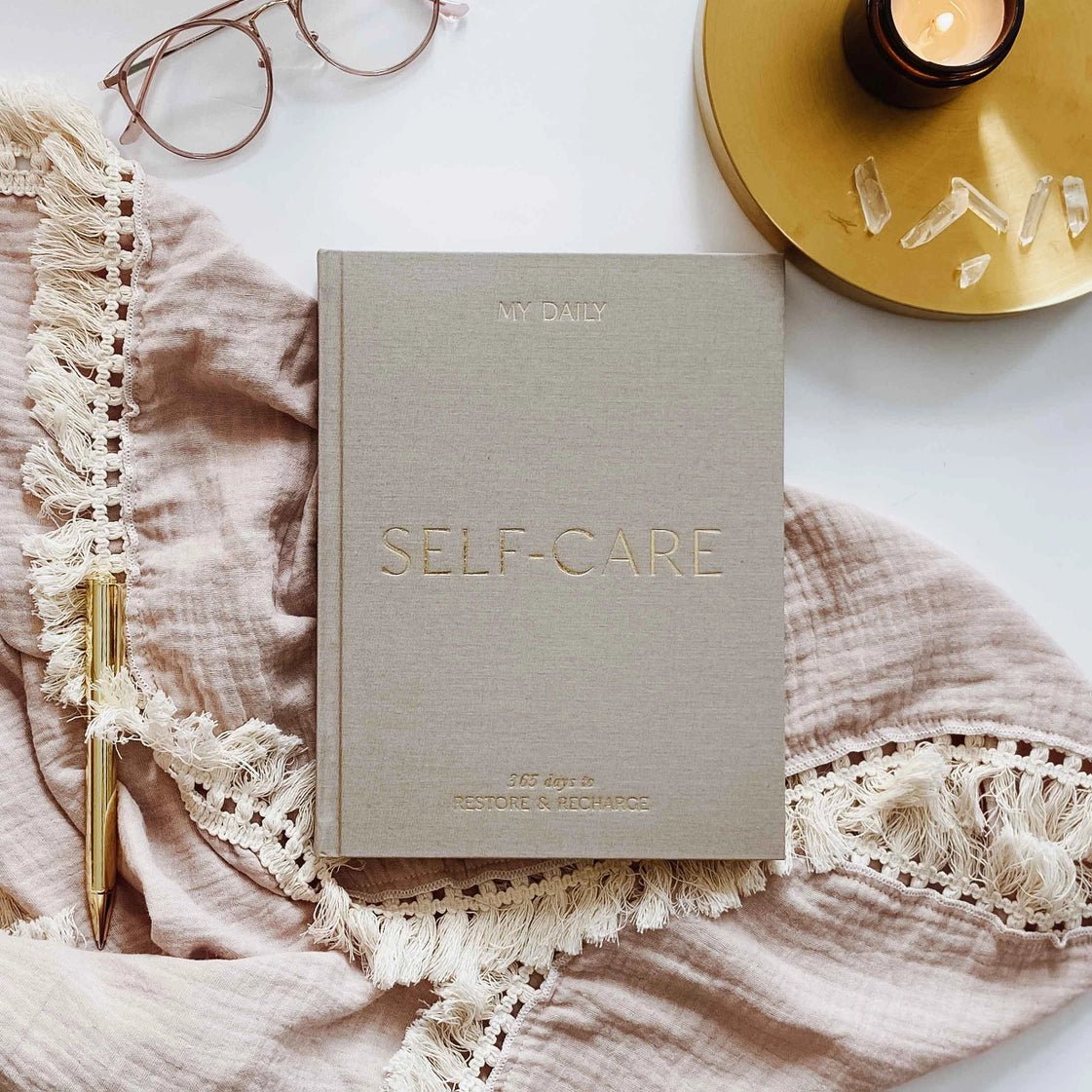 Blush And Gold My Daily Self - Care Intentions and Gratitude Journal (Pebble).