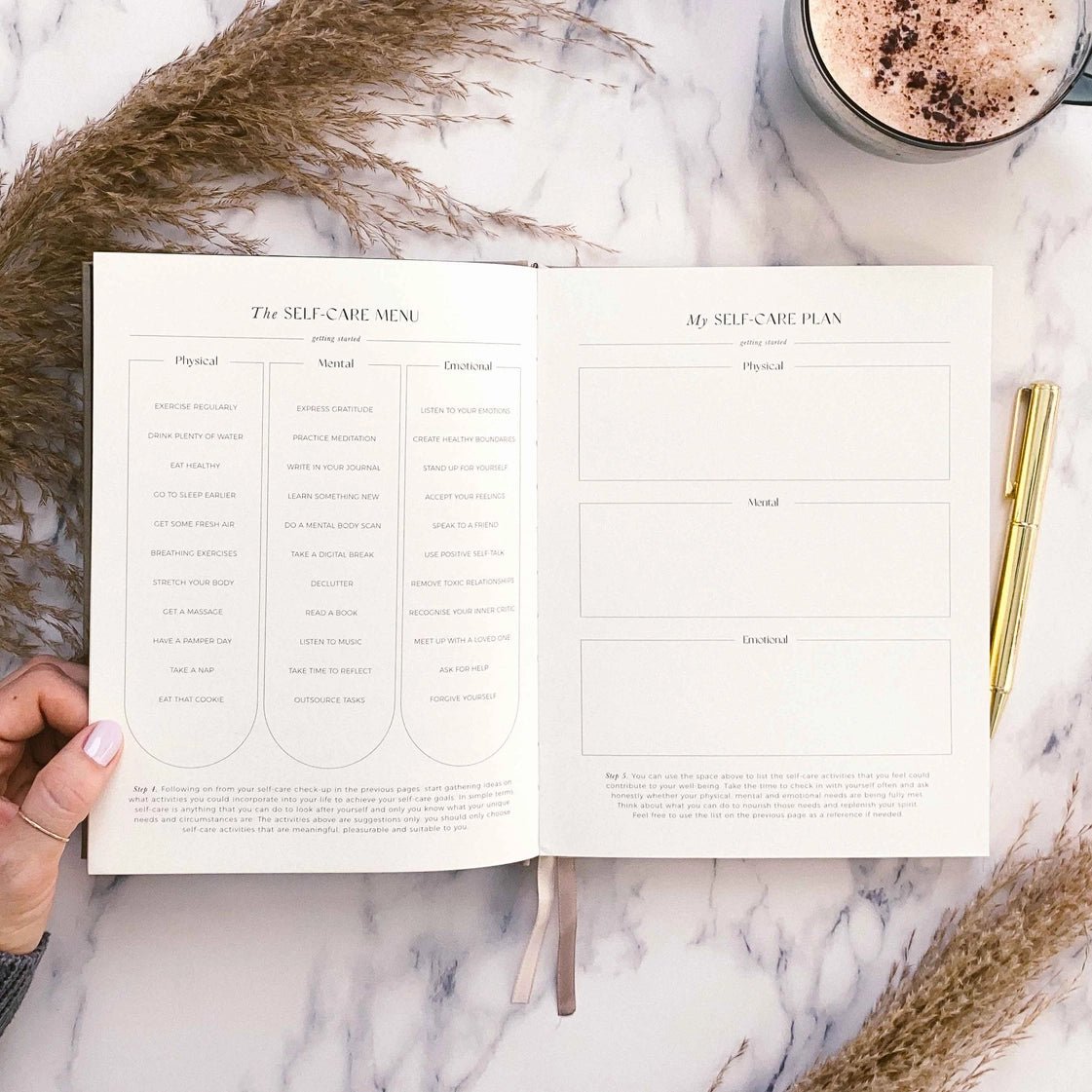 Blush And Gold My Daily Self - Care Reflection and Gratitude Journal (Almond).