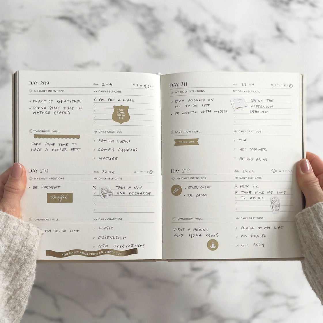 Blush And Gold My Daily Self - Care Reflection and Gratitude Journal (Almond).