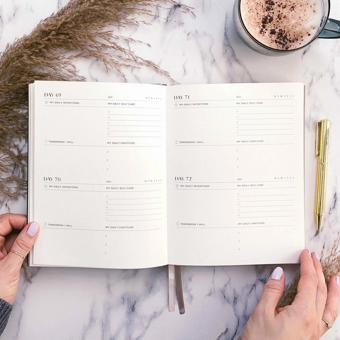 Blush And Gold My Daily Self - Care Reflection and Gratitude Journal (Almond).