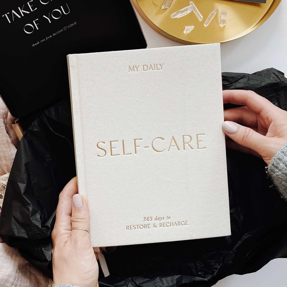 Blush And Gold My Daily Self - Care Reflection and Gratitude Journal (Almond).