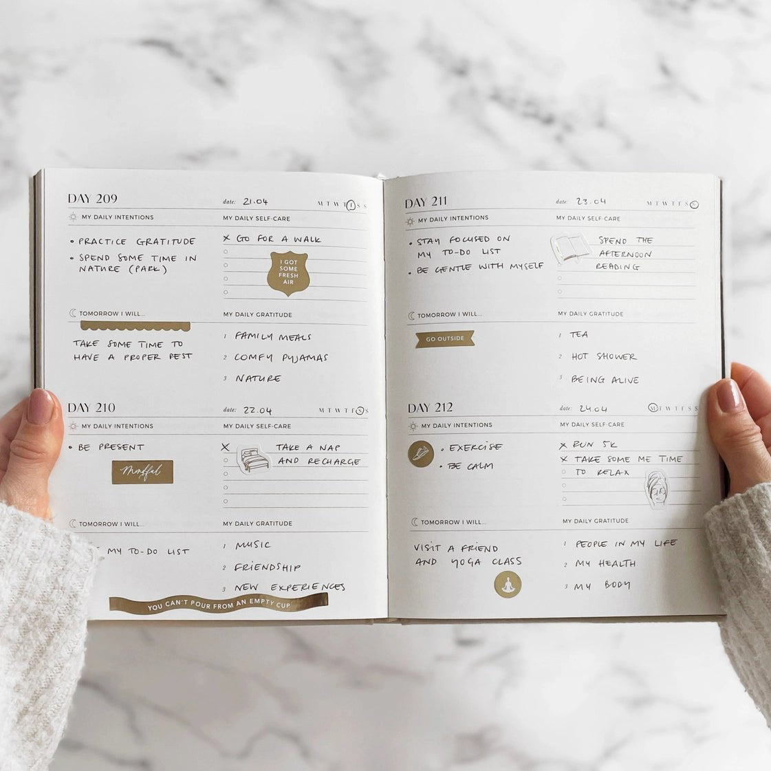 Blush And Gold My Daily Self - Care Reflection and Gratitude Journal (Almond).