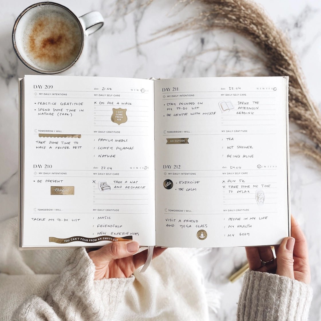 Blush And Gold My Daily Self - Care Reflection and Gratitude Journal (Almond).