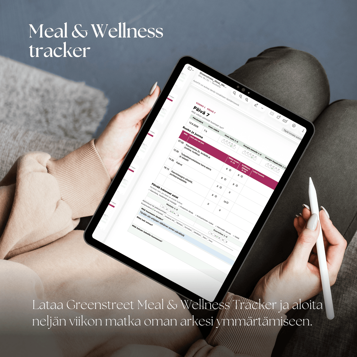 Greenstreet.fi Greenstreet Meal &amp; Wellness Tracker - Syömisen ja hyvinvoinnin seurantapäiväkirja.