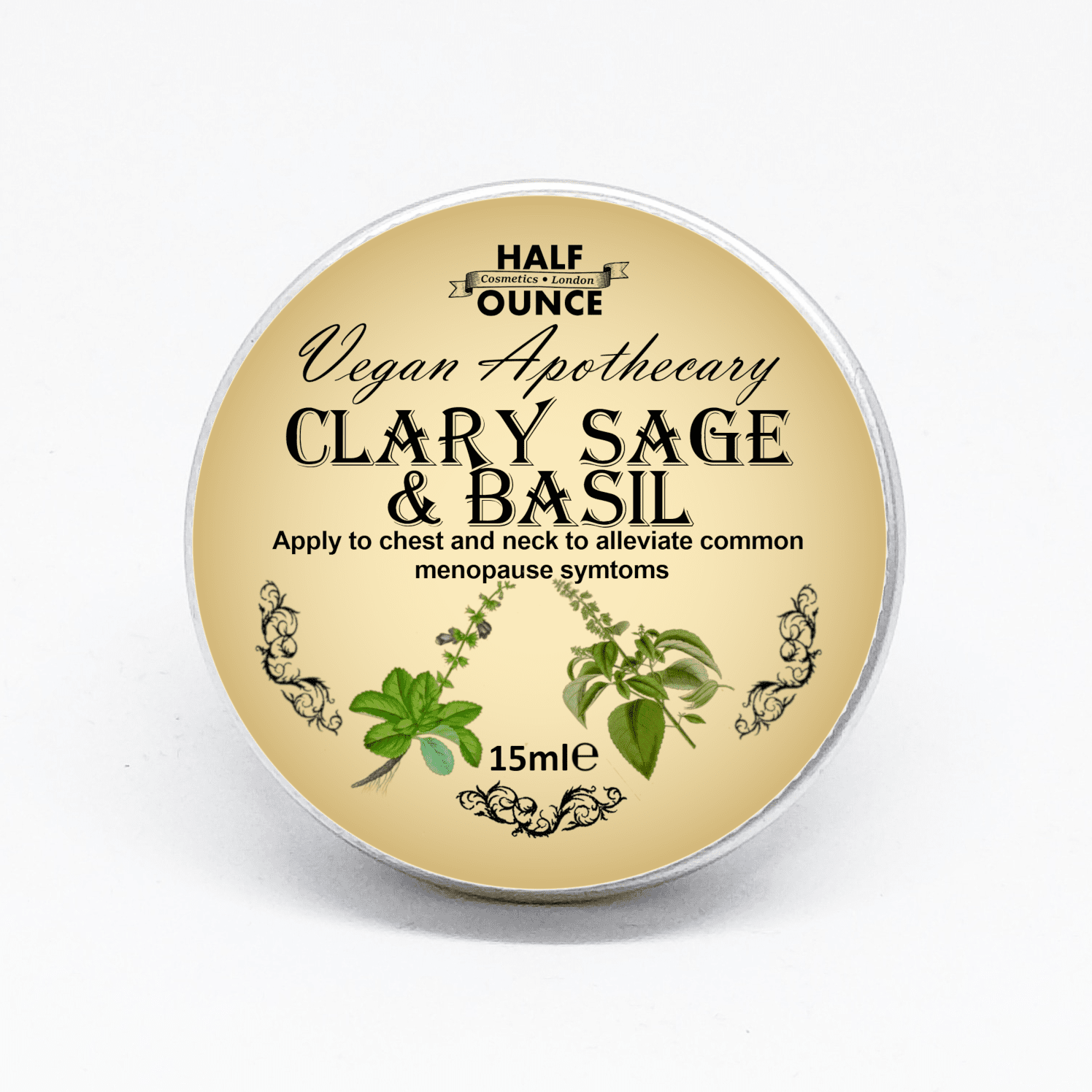 Half Ounce Cosmetics Clary Sage & Basil Balm – luonnollinen yrttivoide vaihdevuosien aikaan, 15 ml.
