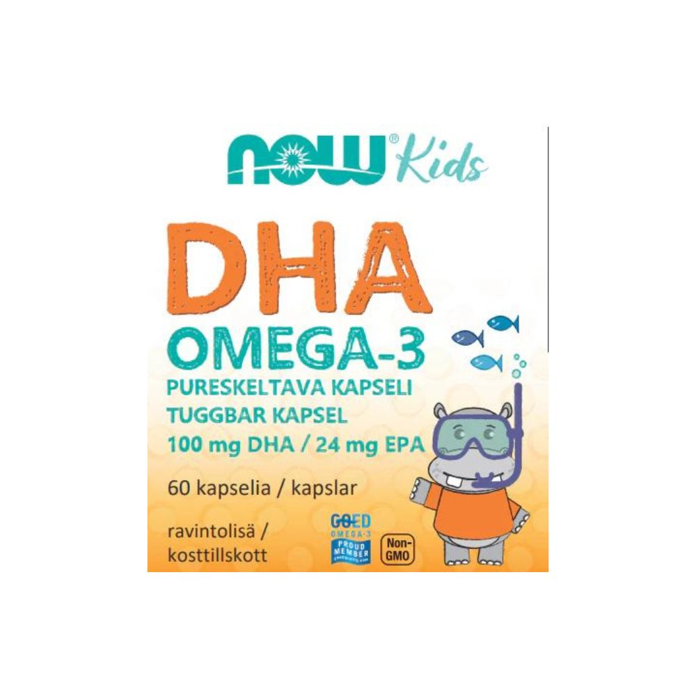 Now Foods NOW Foods Kids DHA Omega - 3, 100 mg, 60 kaps pureskeltava.