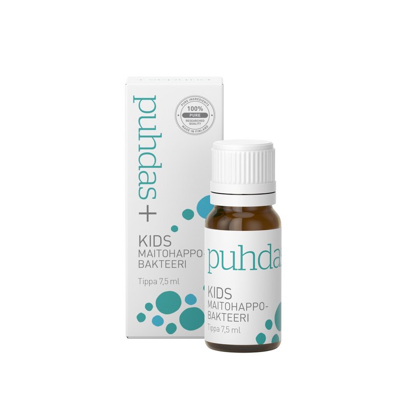 Puhdas+ Maitohappobakteeri tippa KIDS, 7,5 ml, PVM 9/23