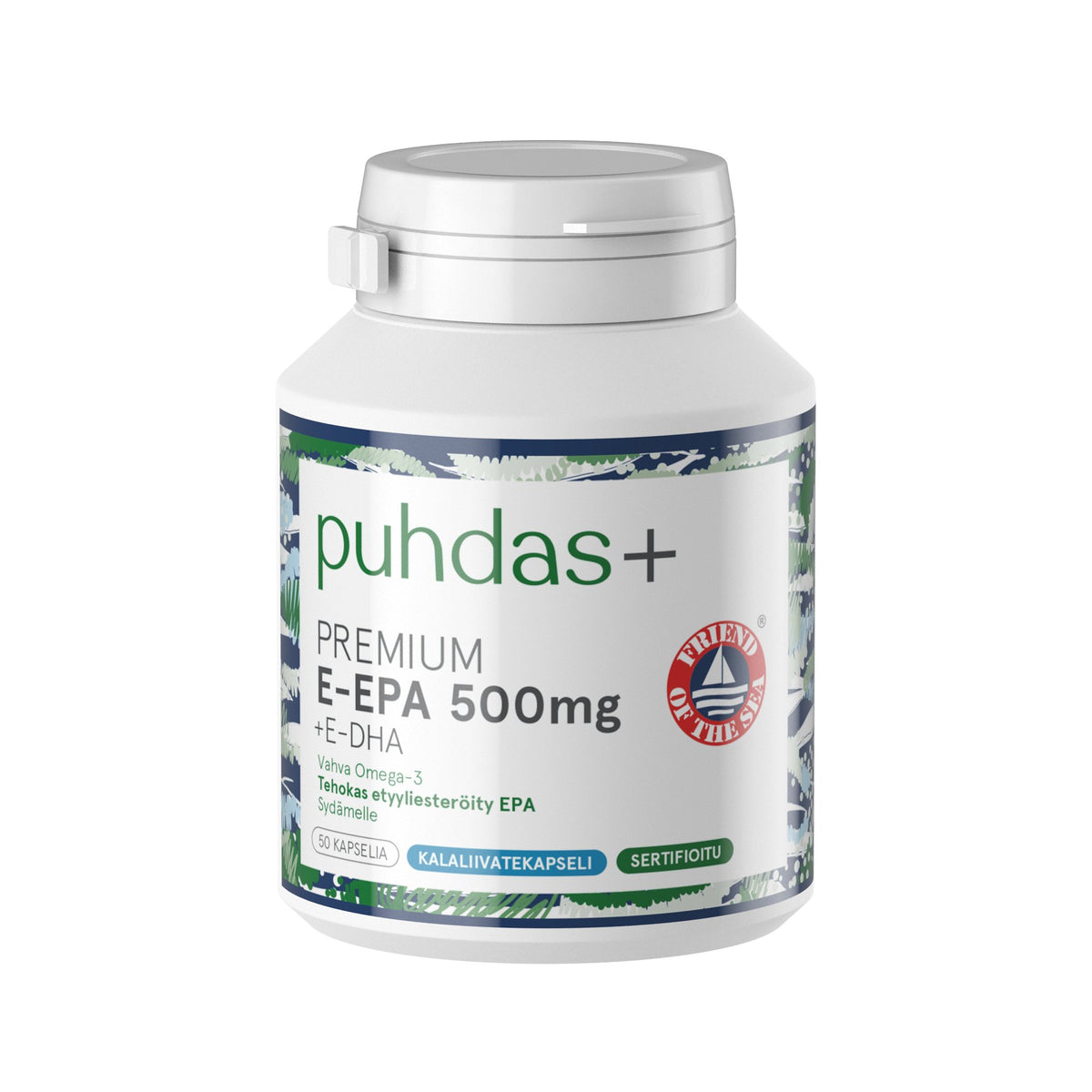Puhdas+ Puhdas+ Premium E-EPA 500 mg + E-DHA Vahva Omega-3, 50 kaps Päiväysale!.